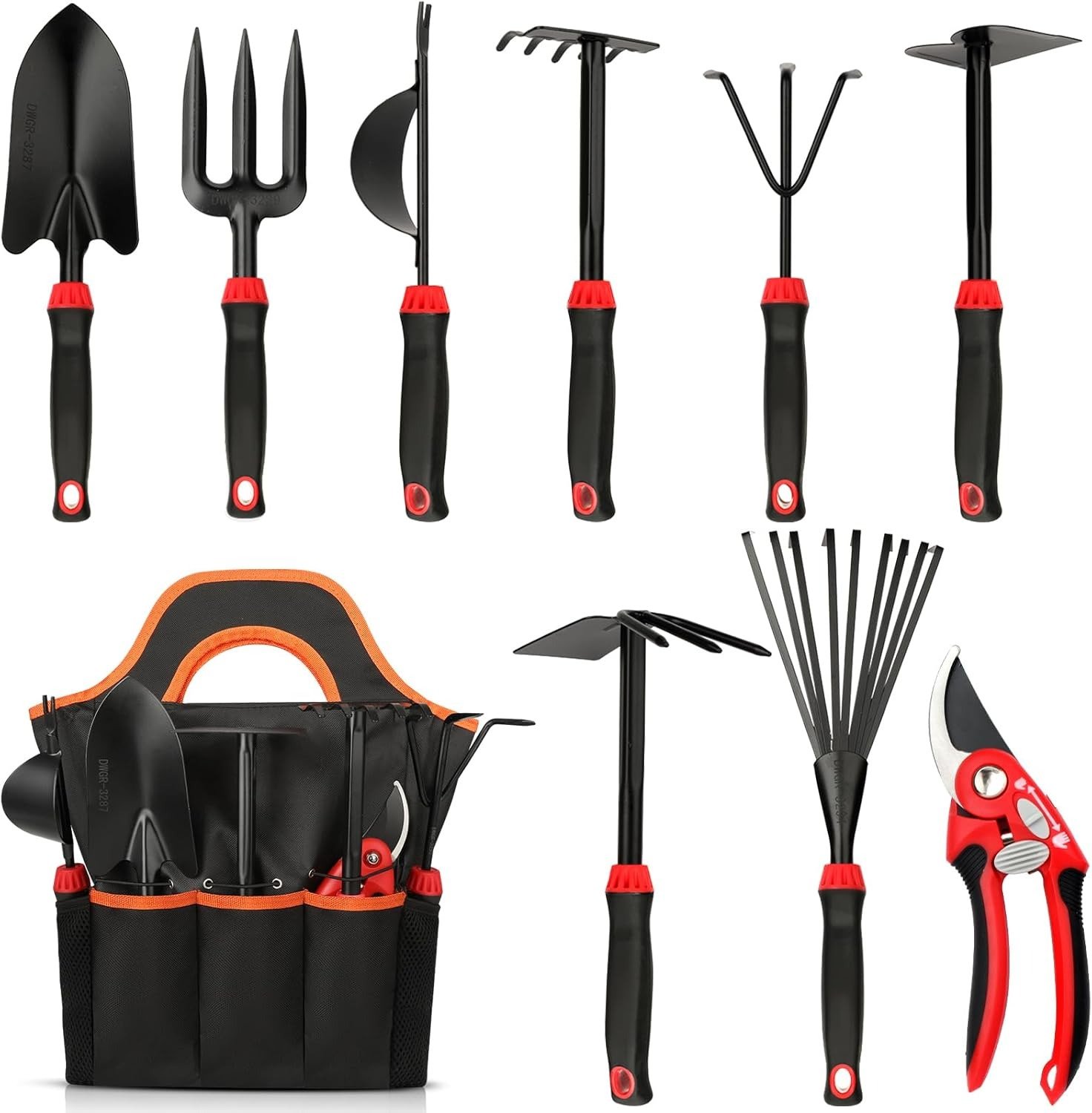 Full Gardening Tool Set Complete 10-piece gardening tools set with carbon steel tools and non-slip handles.