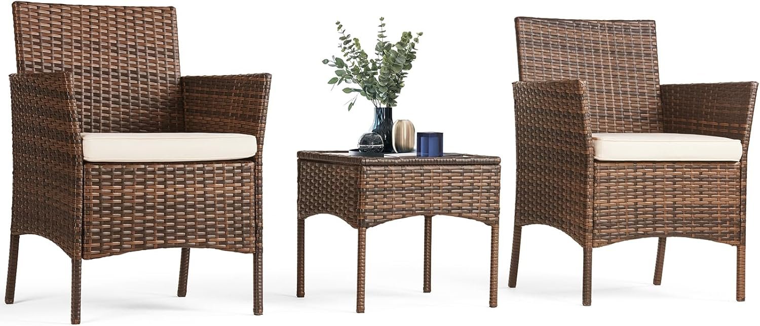 Patio Furniture Set Overview A stylish Sweetcrispy patio furniture set including 2 chairs, cushions, and a glass table for garden or backyard use.