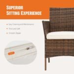The durable all-weather rattan material ensures long-lasting quality in the Sweetcrispy patio furniture set.
