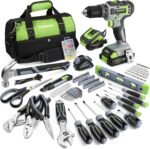 Comprehensive power tools kit with 20V cordless drill, 2-speed driver, and 157 accessories for DIY and home repairs.
