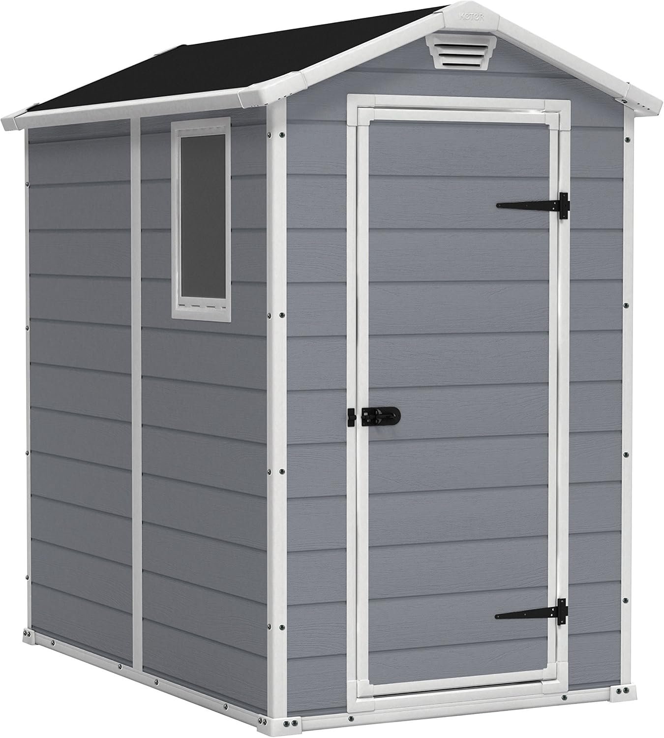 Keter Manor 4x6 Resin Outdoor Shed Overview Durable sheds for backyard with 131.8 cubic feet storage, skylight, and lockable doors for secure outdoor organization.
