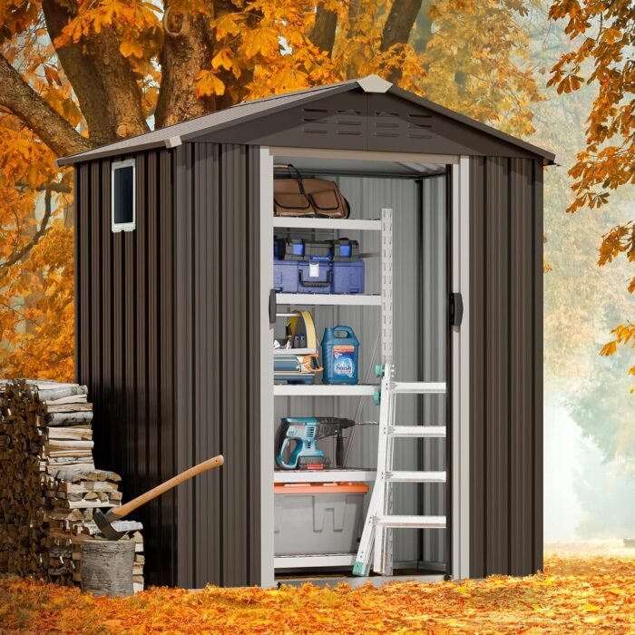Convenient double doors on this sheds unit allow easy retrieval of garden supplies.