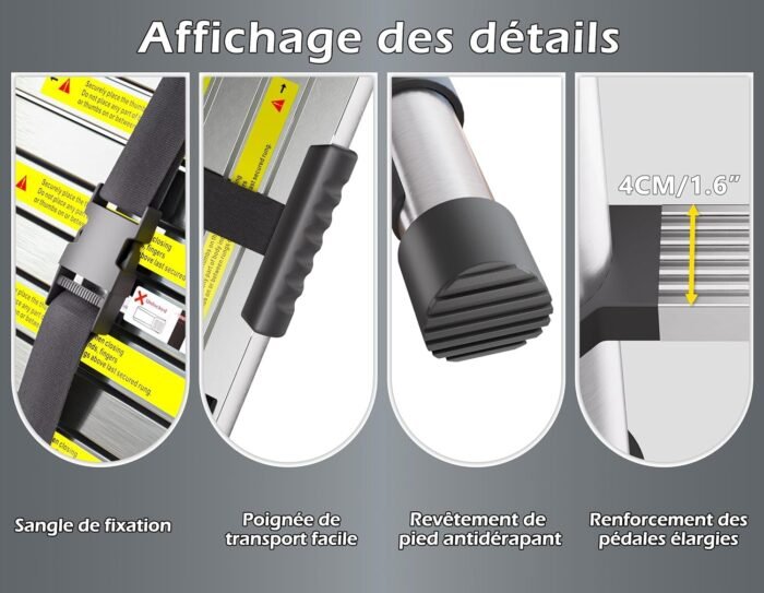 Échelle Télescopique Bm Tools 3.8m En Alu Avec Stabilisateur - Charge 150kg - Image 7