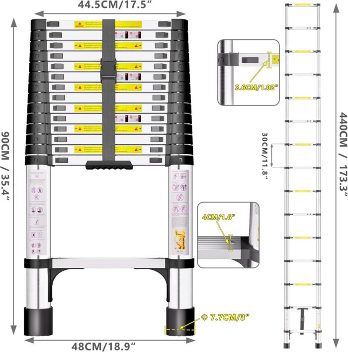 Échelle Télescopique Bm Tools 3.8m En Alu Avec Stabilisateur - Charge 150kg - Image 3